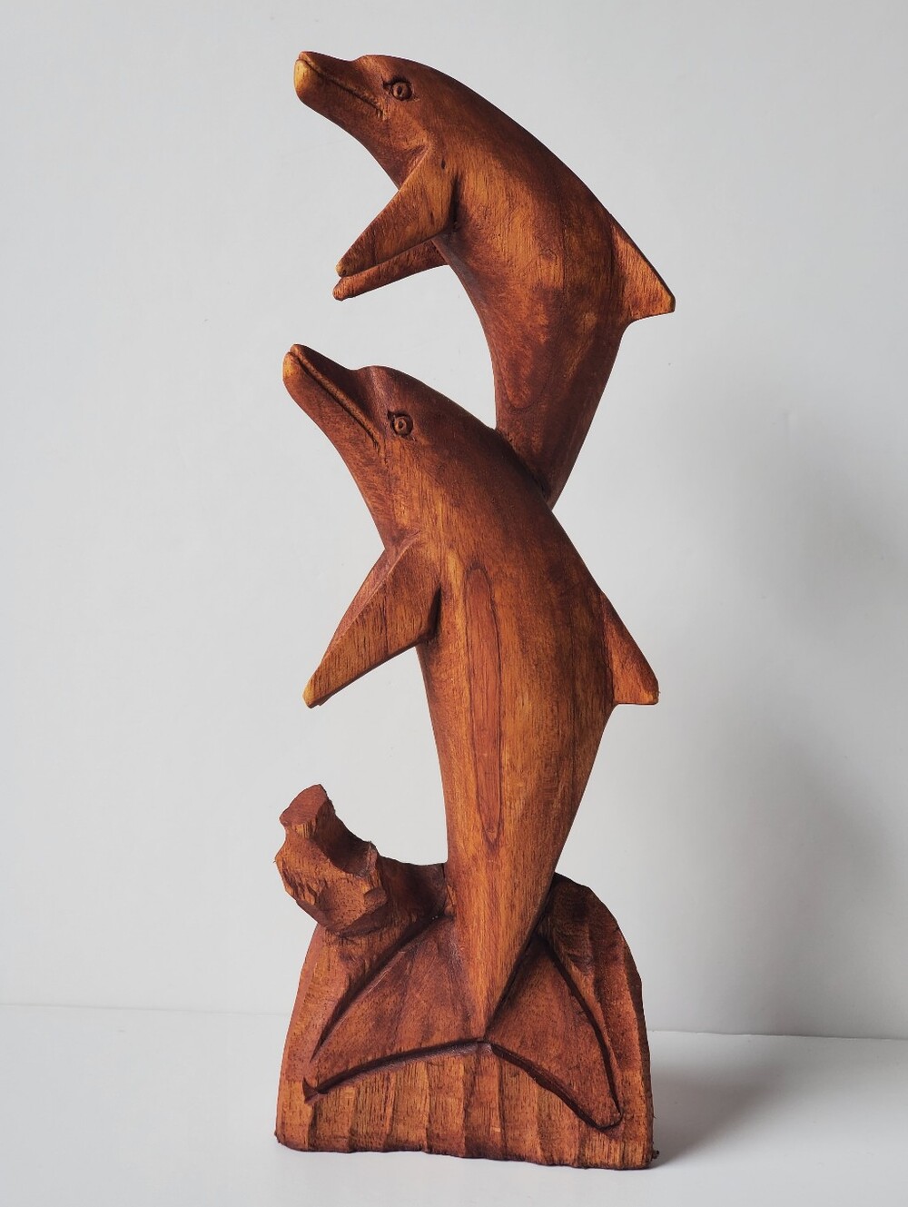 Vintage 12" Hand Carved Suar Wood Dolphin Sculpture Figurine Coastal Home Decor